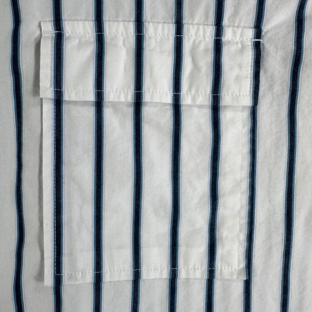 Banana Republic Mens Large Short Sleeve Button Down Striped Utility Shirt White